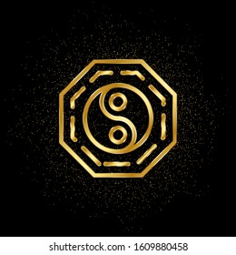 Yin yang gold icon. Vector illustration of golden particle background.. Spiritual concept vector illustration