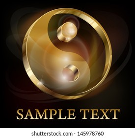 Yin yang gold symbol isolated on black, vector illustration 