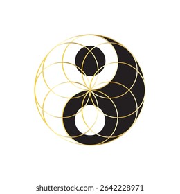 Yin yang golden. Balance harmony symbol. Traditional chinese vector. Philosophy circle design.