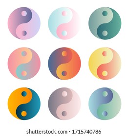 Yin Yang gradient icons set on white background. Vector illustration.