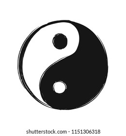 Yin Yang hand drawing logo sketch abstract symbol.Vector illustration icon design.Isolated on white background.Yin Yang buddhism sketch,hand drawn ying symbol abstract label,t-shirt print logo concept