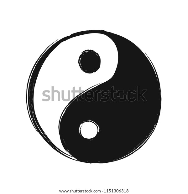 Yin Yang hand drawing logo sketch abstract\
symbol.Vector illustration icon design.Isolated on white\
background.Yin Yang buddhism sketch,hand drawn ying symbol abstract\
label,t-shirt print logo\
concept
