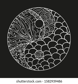 Yin and Yang. Hand drawn circle symbol on isolation background