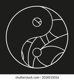 Yin and Yang. Hand drawn religious sign on isolated background. Black and white illustration