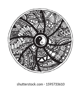 Yin Yang hand drawn symbol. Decorative ornament in oriental style.