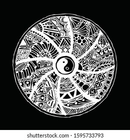 Yin Yang hand drawn symbol. Decorative ornament in oriental style.