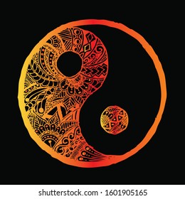 Yin Yang hand drawn symbol. Decorative ornament in oriental style.