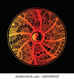 Yin Yang hand drawn symbol. Decorative ornament in oriental style.