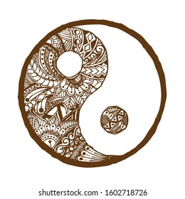 Yin Yang hand drawn symbol. Decorative ornament in oriental style.