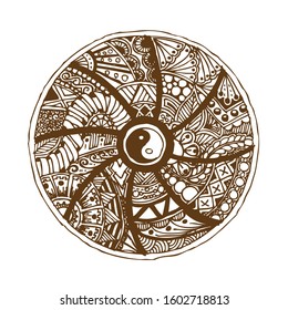 Yin Yang hand drawn symbol. Decorative ornament in oriental style.