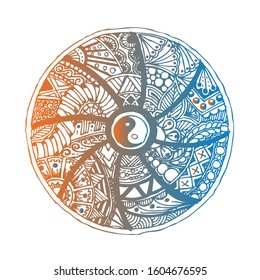 Yin Yang hand drawn symbol. Decorative ornament in oriental style.