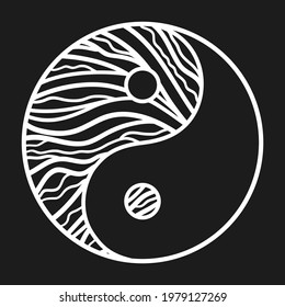 Yin and Yang. Hand drawn zen symbol on isolated background. Black and white illustration