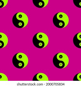 Yin and yang with happy face. Vector seamless pattern