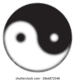 Yin yang harmony and balance symbol in halftone dots style Vector isolated object for websites, design, icons, user picture, avatars, posters, t shirt, logo, stickers, tattoo 