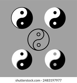  Yin yang harmony and balance symbol icon set in full outline, and transparency. Black and white yin yang symbol design vector illustration suitable for mobile, ui, web. Buddism religion