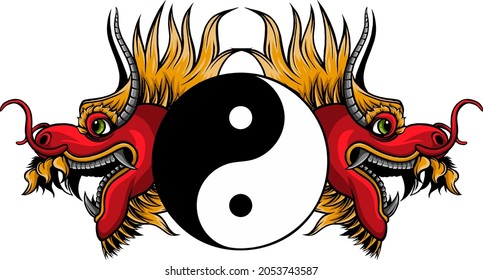 Yin Yang and head Chinese dragon vector illustration