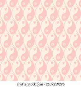 Yin Yang Heart Flower 90s Y2K Fun Funky Trendy Cute Seamless Pattern Wallpaper Background Repeat