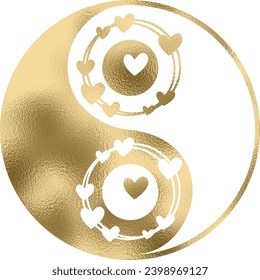 yin yang with heart in gold with transparent background