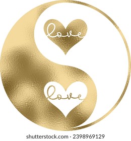 yin yang with heart in gold with transparent background