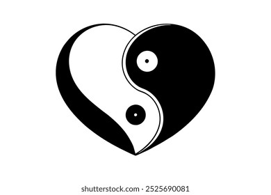 Silueta aislada del corazón del yin y del yang en el fondo blanco