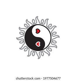 Yin yang with hearts. Male and female in one.