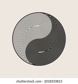 Yin and yang icon. Abstract human prints icon, line design, editable stokes. Vector illustration, EPS 10