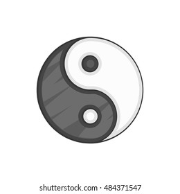 Yin Yang icon in black monochrome style isolated on white background. Religion symbol vector illustration