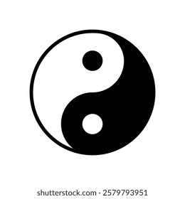 Yin yang icon. Black and white vector element, duality and balance in Taoism.