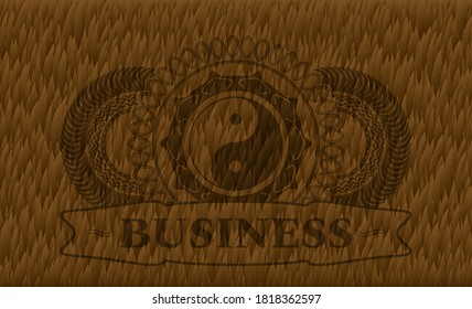 Yin yang icon and Business text Fur realistic emblem. Animal exquisite background. Intense illustration. 