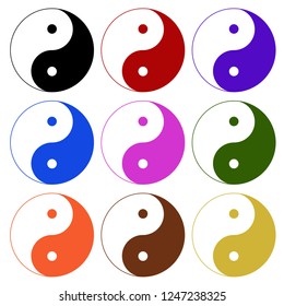 yin yang icon collection with different color.