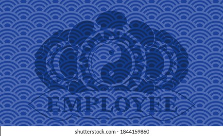 Yin yang icon and Employee text blue japan pattern realistic emblem. Geometric handsome background. Illustration. 