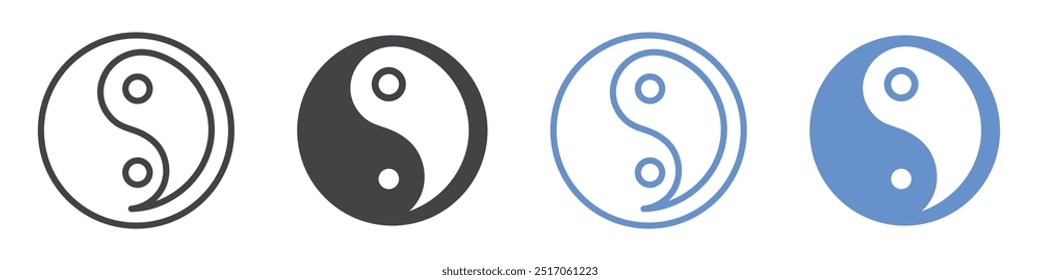 Yin yang icon flat line symbol set.