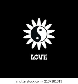 Yin yang icon with flower for love, yin yang vector, t shirt design, love vector