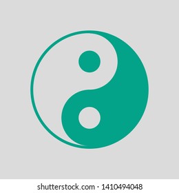 Yin And Yang Icon. Green on Gray Background. Vector Illustration.