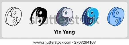 Yin Yang icon highlights harmony and balanced lifestyle themes. Line, Filled, Color, Blue style.
