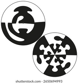 Yin yang icon. Interlocking puzzle ring. Geometric vector illustration.
