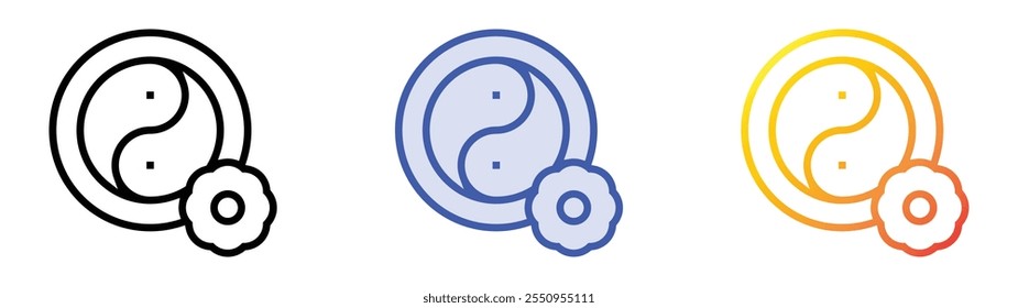 Icono de Yin Yang. Lineal, relleno azul y diseño de estilo degradado aislado sobre fondo blanco