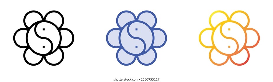 Icono de Yin Yang. Lineal, relleno azul y diseño de estilo degradado aislado sobre fondo blanco