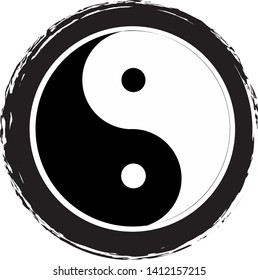 Yin yang icon on circle background. Vector illustration. 