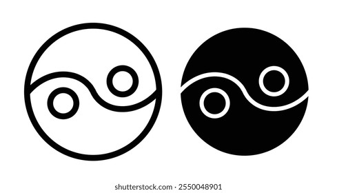 Yin yang Icono conjunto en negro y línea llena.