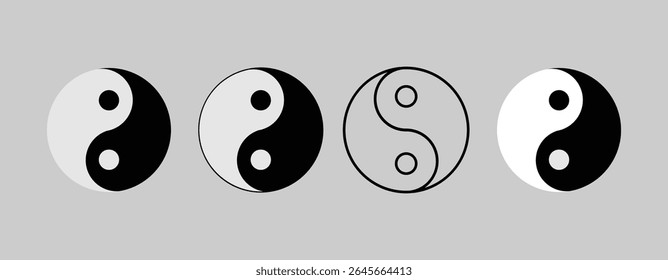 Ícone de Yin Yang definido. Símbolo Celestial Yin Yang Icon. Conjunto Yin-Yang de ícones vetoriais simples planos.
