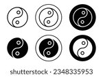 yin yang icon set. jing jang vector symbol in black filled and outlined style. karma sign.