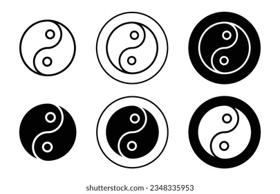 yin yang icon set. jing jang vector symbol in black filled and outlined style. karma sign.