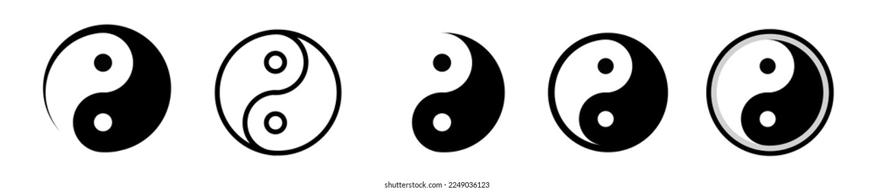 Yin Yang icon set, symbol of harmony and balance. Vector set of black and white yin and yang symbols. Vector illustration