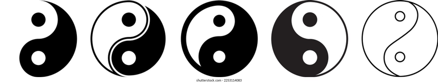 Yin Yang icon set, symbol of harmony and balance. Vector set of black and white yin and yang symbols. Vector illustration	