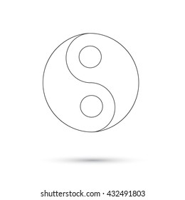 Yin Yang icon with shadow on a white background, vector illustration