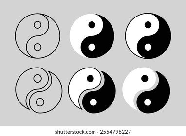 Yin Yang icon symbol of balance and harmony. Balance Cycle Chaos Peace Sign Logo Emblem Badge Sticker. Yin-Yang set of flat simple vector icons collection for web and apps. 