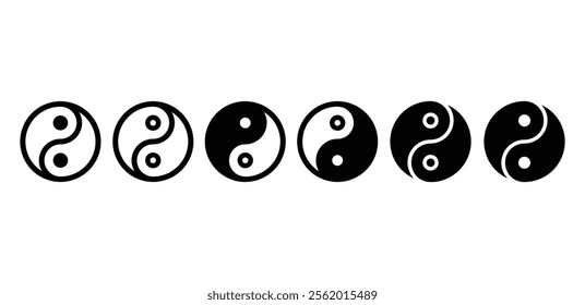 yin yang icon symbol sign vector design outline and black filled color illustration collection isolated