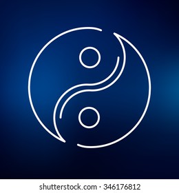 Yin and Yang icon. YinYang sign. Chinese opposite forces symbol. Thin line icon on blue background. Vector illustration.