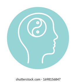 yin yang inside human head block style icon design, Mental health mind science intelligence idea medical and education theme Vector illustration